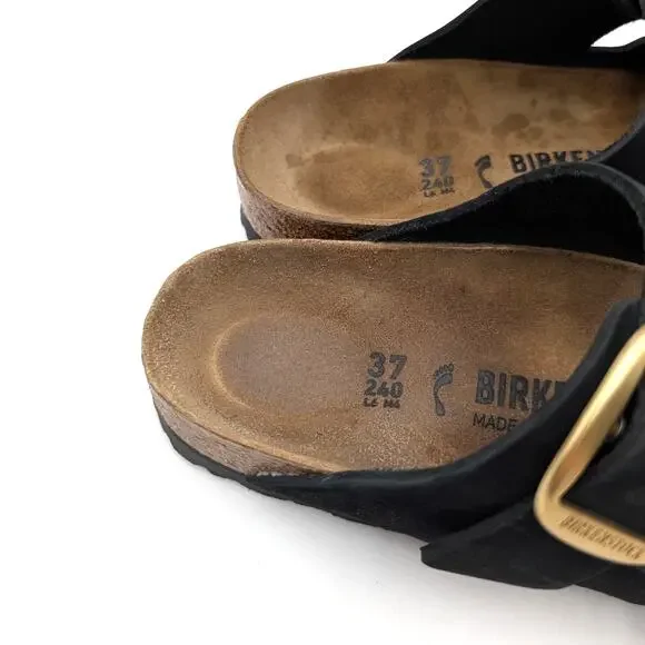 Birkenstock Arizona Big Buckle Nubuck Sandals Unisex Black Size USW6/M4 EU37 - Picture 10 of 12